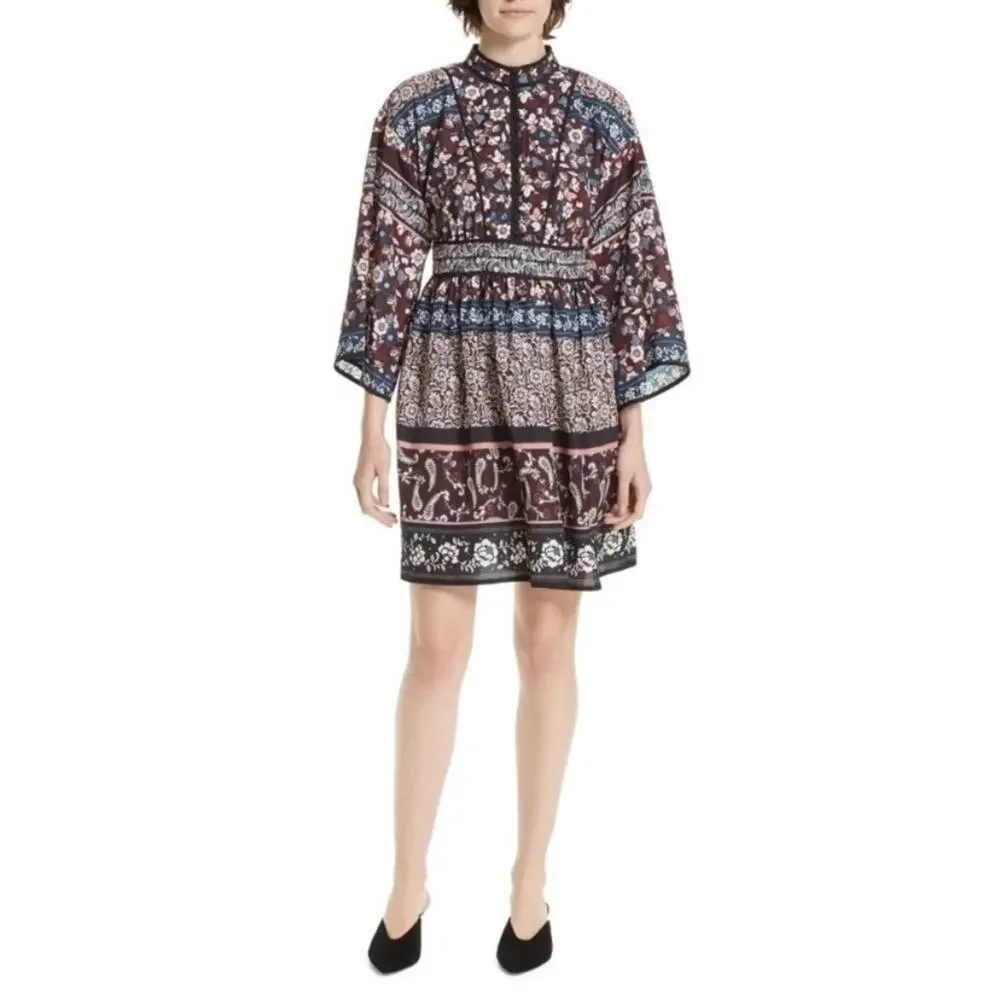 Kate Spade Patchwork Rosetta Dress size 6 Deep Russet Blue and silver studs